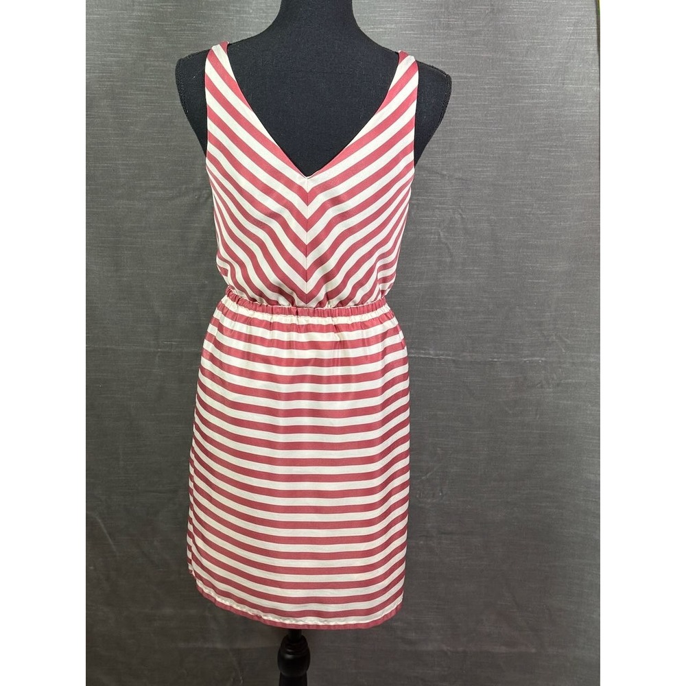 Ann Taylor Loft Women Red White Striped Sleeveless V-Neck Elastic Waist Dress XS - Picture 2 of 14